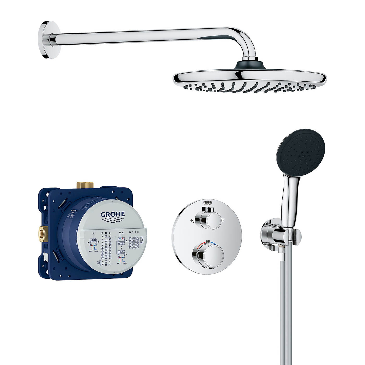 Grohe Thermostatic Mixer Shower Chrome Concealed 2 Spray Patterns Dual Head - Image 1