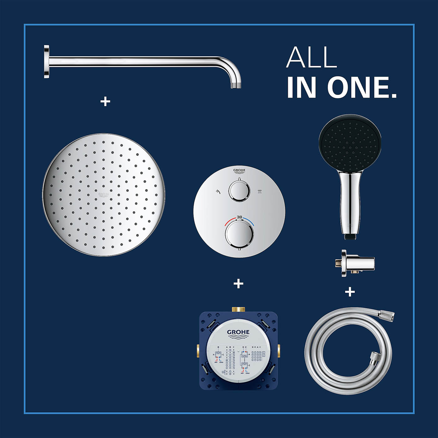 Grohe Thermostatic Mixer Shower Chrome Concealed 2 Spray Patterns Dual Head - Image 10