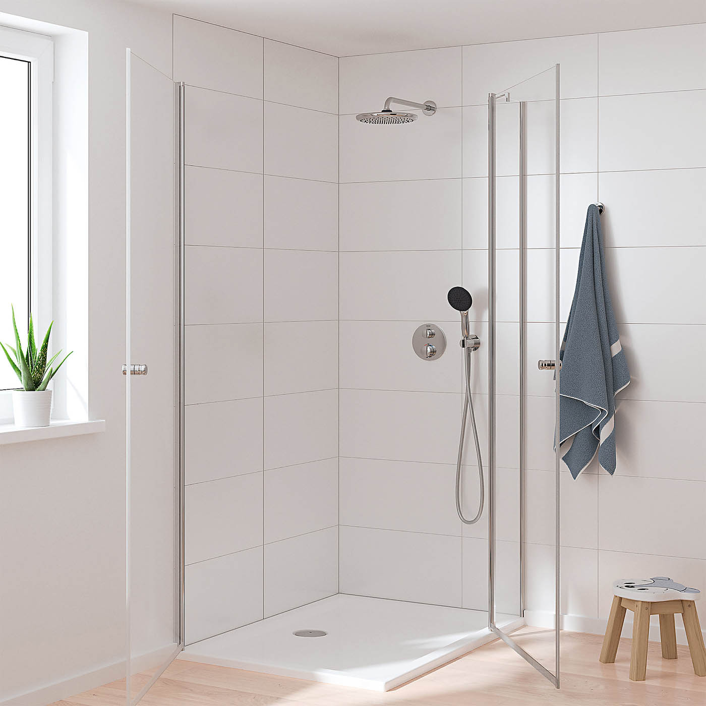 Grohe Thermostatic Mixer Shower Chrome Concealed 2 Spray Patterns Dual Head - Image 2
