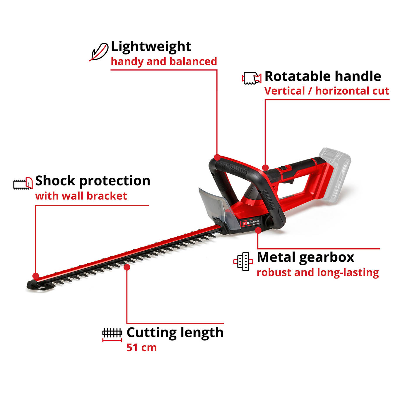 Einhell 18V Cordless 550mm Hedge trimmer (Bare Tool) - GC-CH 18/50 Li-Solo - Image 3