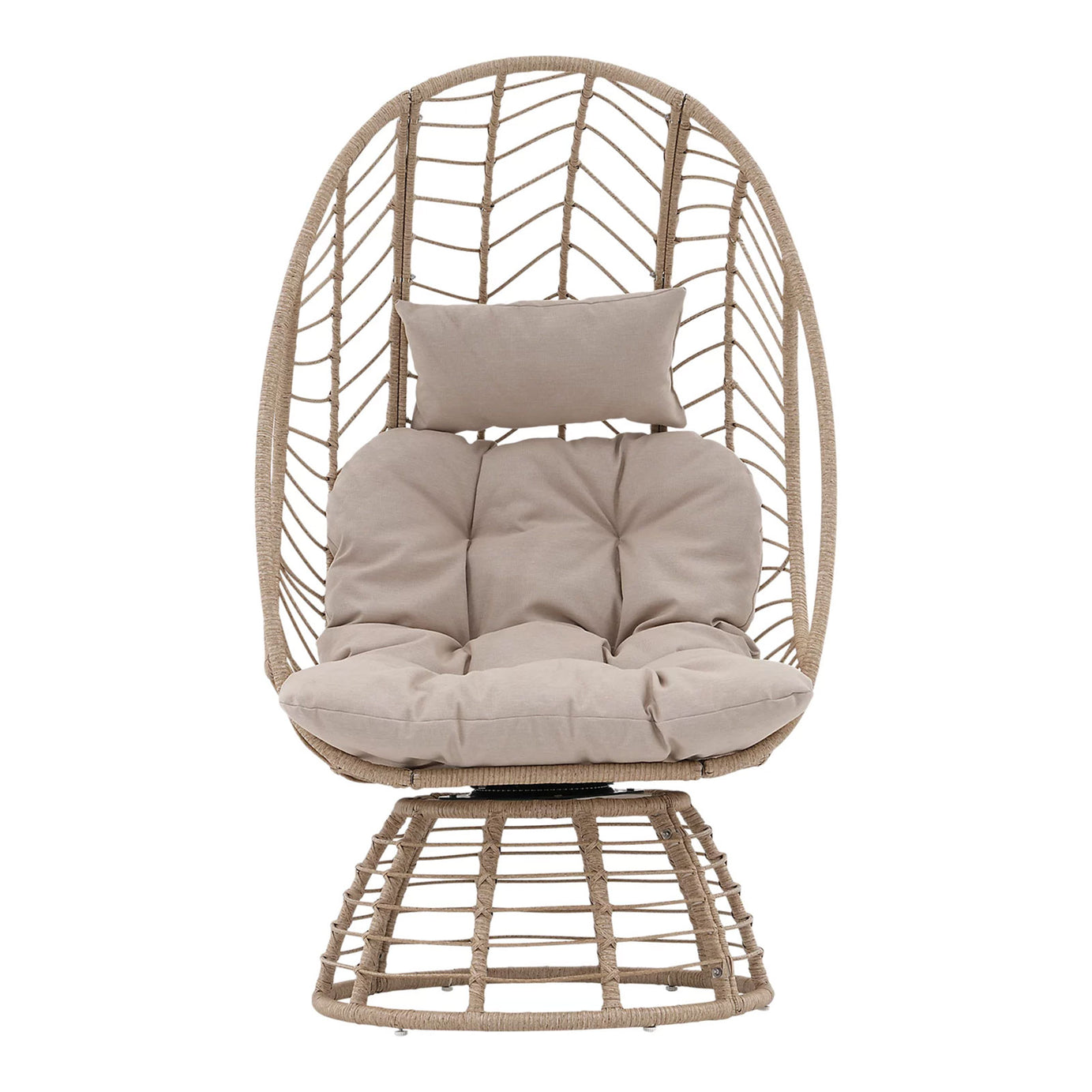 GoodHome Omalos Hanging Egg Chair Beige Rattan Effect Garden Seat - Image 2