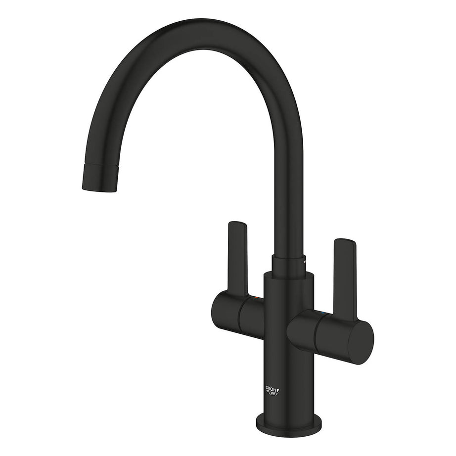 Grohe Kitchen Tap Mixer Matt Black Dual Lever Swivel Spout Contemporary Faucet - Image 5