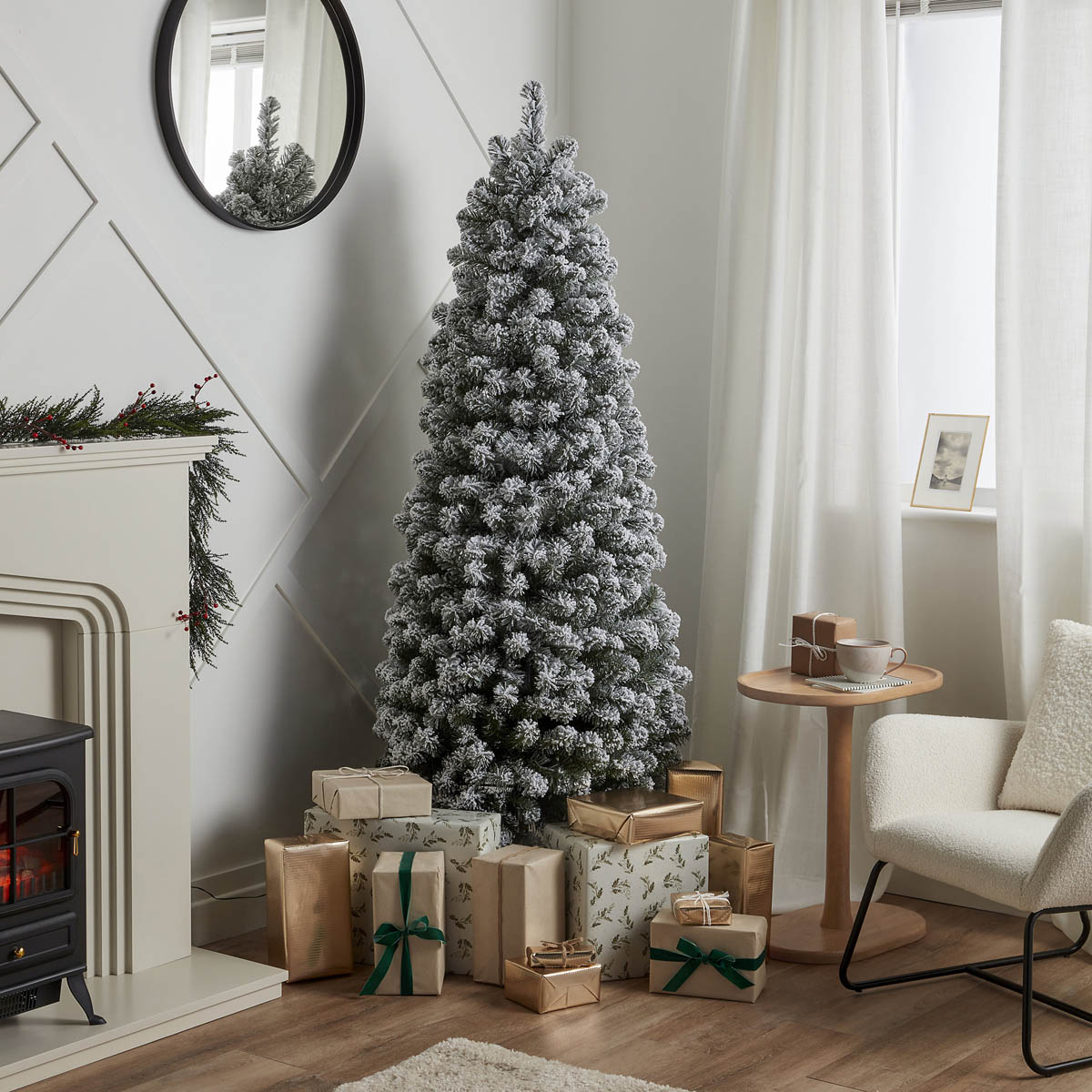 Christmas Tree 6ft Green Artificial LED Pre-lit Warm White Snow Flocked Effect - Image 1