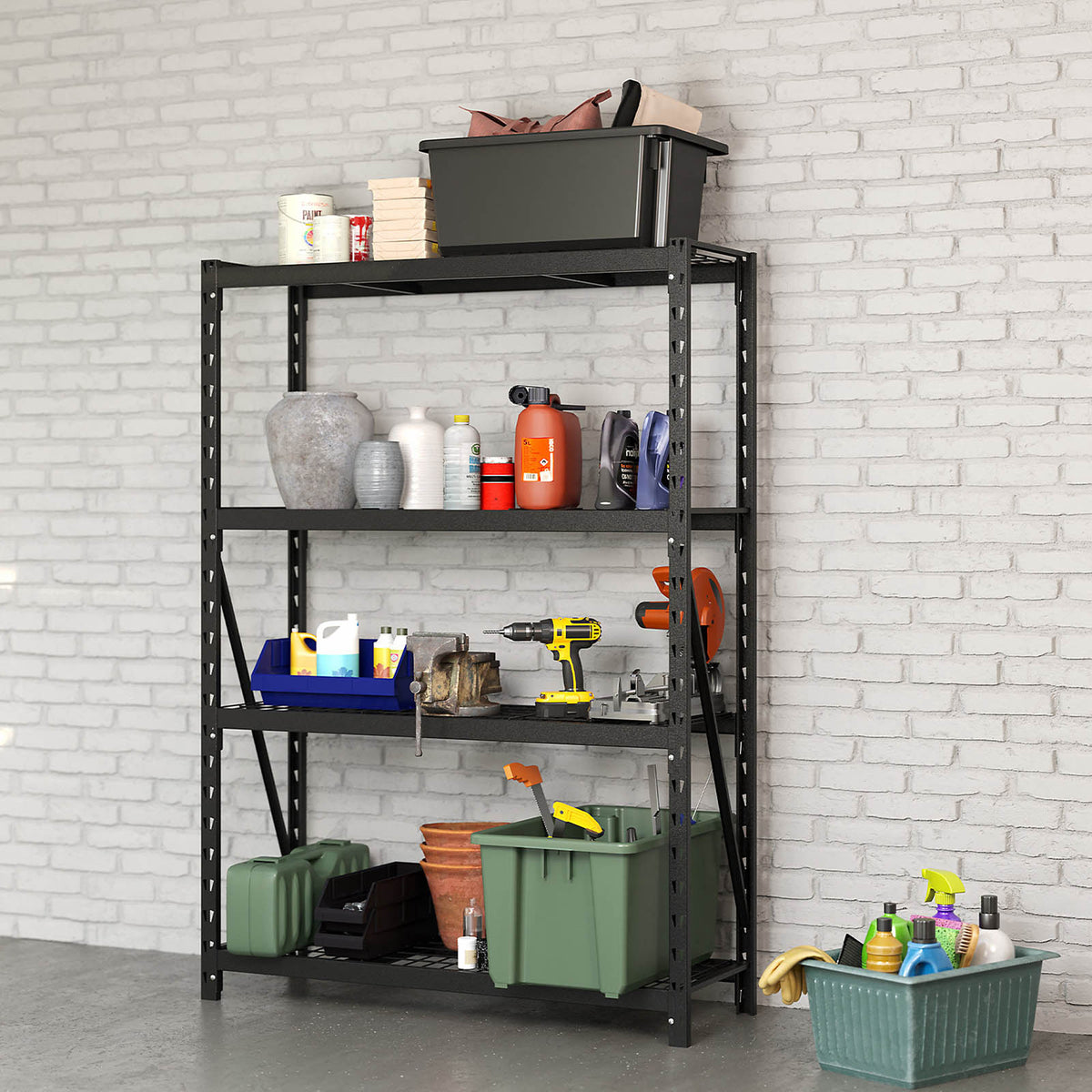 Garage Shelving 4 Tier Heavy Duty Black Storage Rack Shelves Unit 1800x1200mm - Image 2