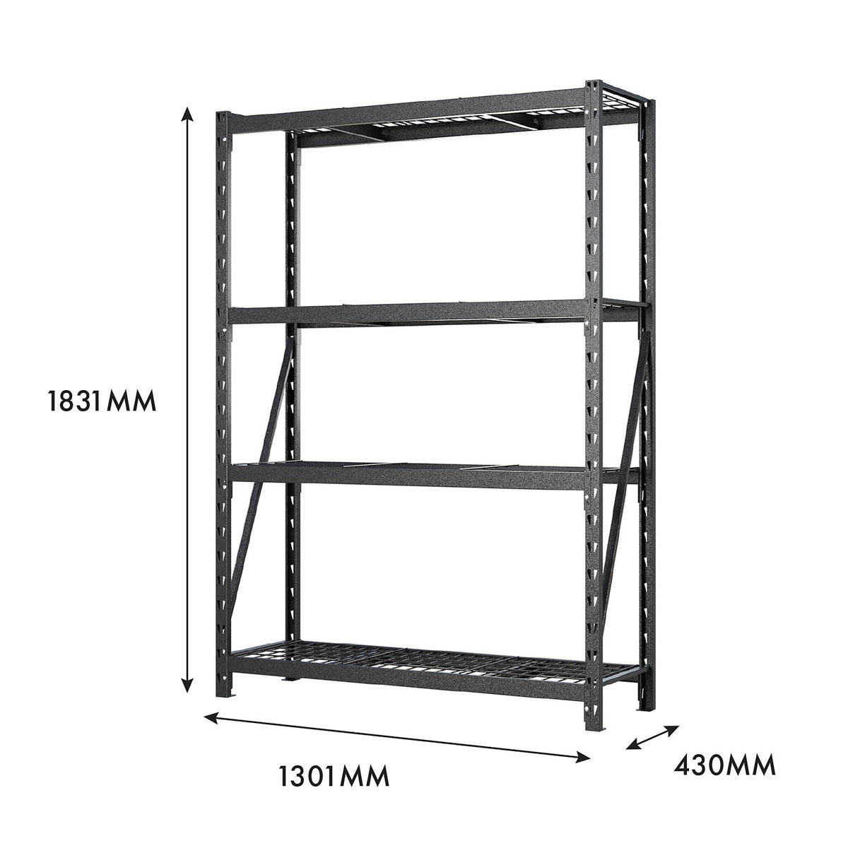 Garage Shelving 4 Tier Heavy Duty Black Storage Rack Shelves Unit 1800x1200mm - Image 3