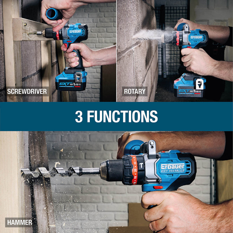 Erbauer Combi Drill ERI1107COM Cordless 18V EXT Keep Cool LED Light Body Only - Image 5