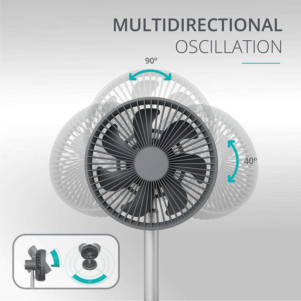 Duux Desk Fan 8" Charcoal Quiet 4 Speed Oscillating Tilting Adjustable Height - Image 6