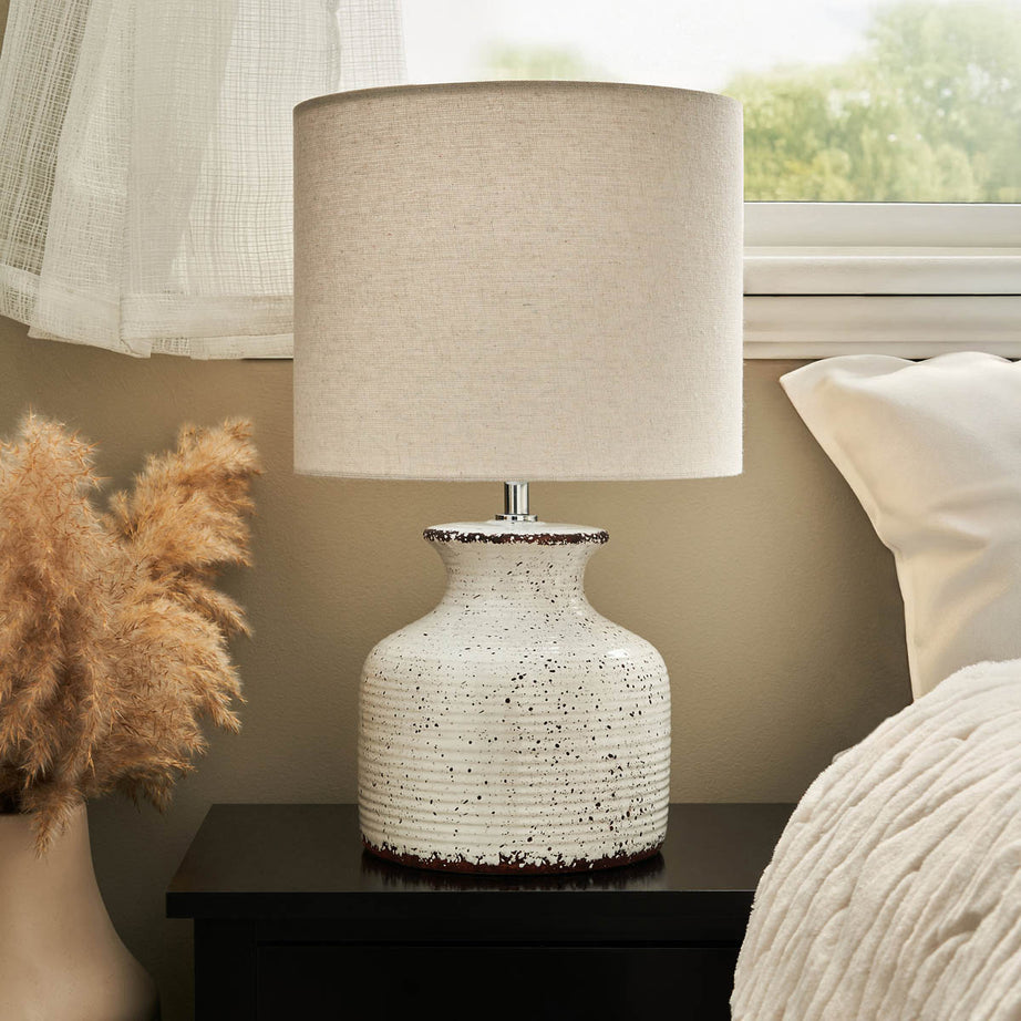 Inlight Table Lamp Capan Crackled Round Natural Distressed Effect Drum Shade - Image 3