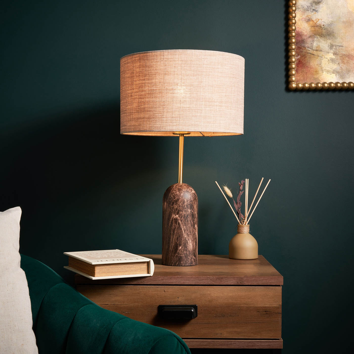 Inlight Table Lamp Printed Matt Brown Natural Marble Effect Round Contemporary - Image 2