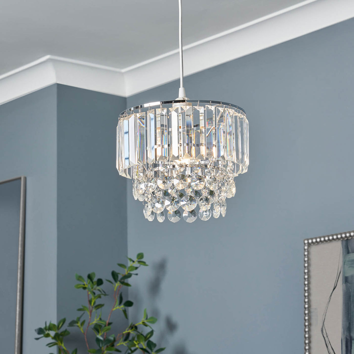 Inlight Tiered Lamp Shade Round Glass Crystals Polished Chrome Effect (D)27cm - Image 1