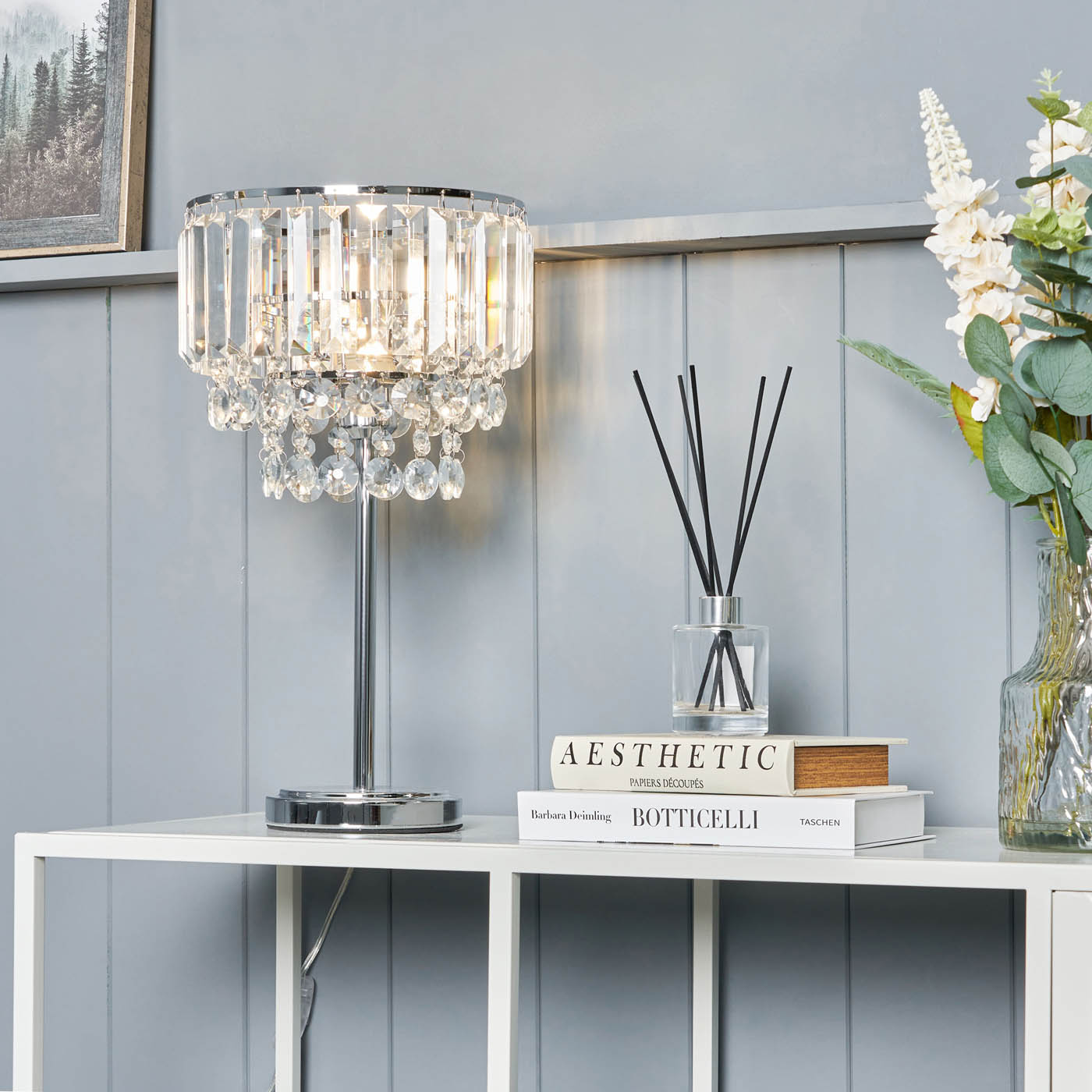 Inlight Table Lamp Tiered Glass Crystal Round Polished Chrome Effect (H)44cm - Image 1