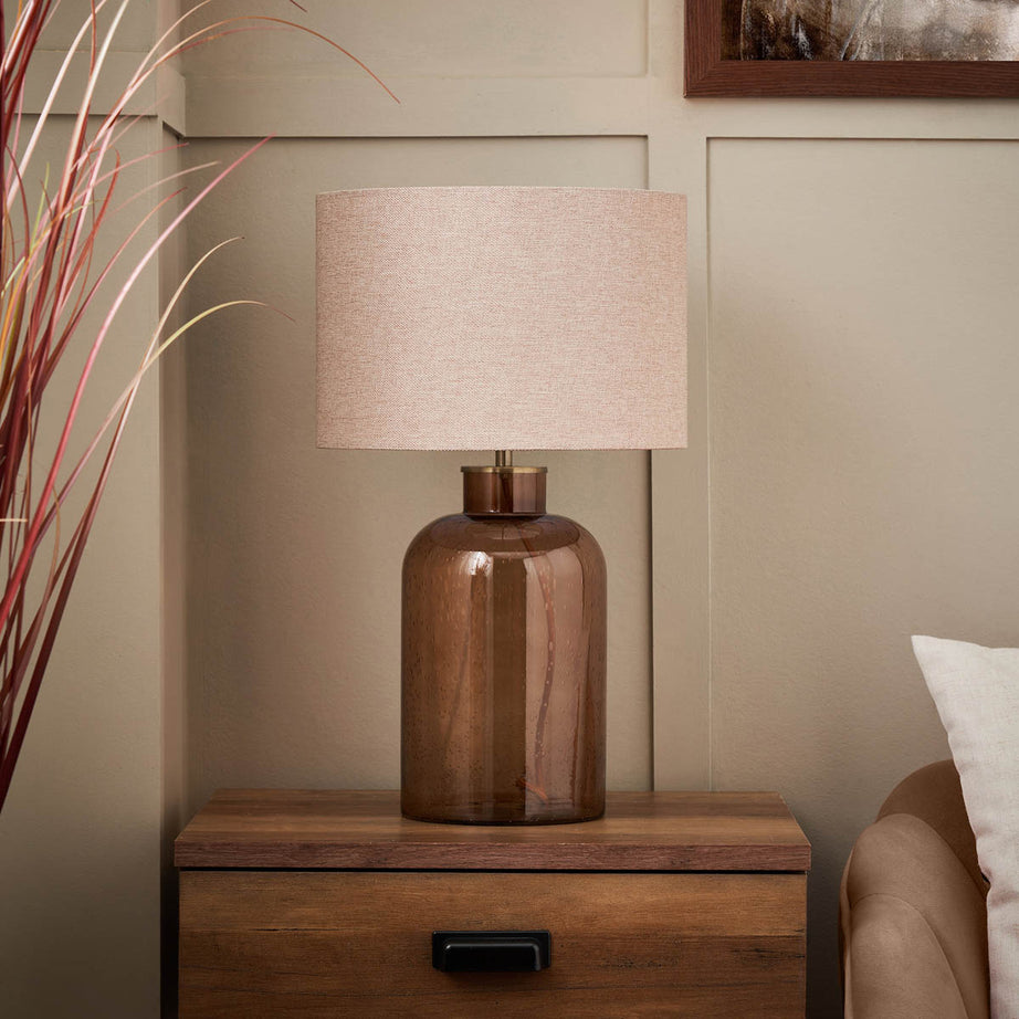 Inlight Table Lamp Glass Bottle Bubbles Amber Antique Effect Round Bedside Light - Image 4