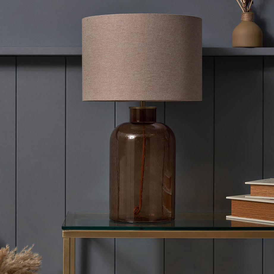 Inlight Table Lamp Glass Bottle Bubbles Amber Antique Effect Round Bedside Light - Image 6