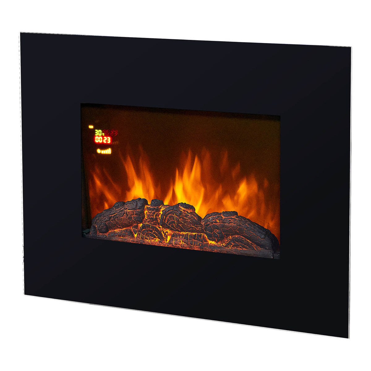 Electric Fire 1.8kW Steel Tempered Glass Wall Mounted Fireplace Heater LED Flame - Image 1