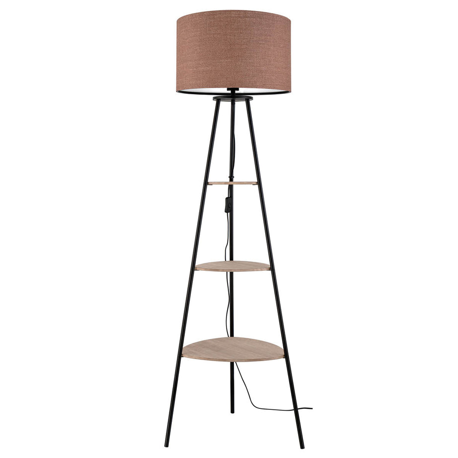 Floor Lamp 3 Tier Shelf Matt Terracotta Fabric Metal Living Room Modern 155cm - Image 3