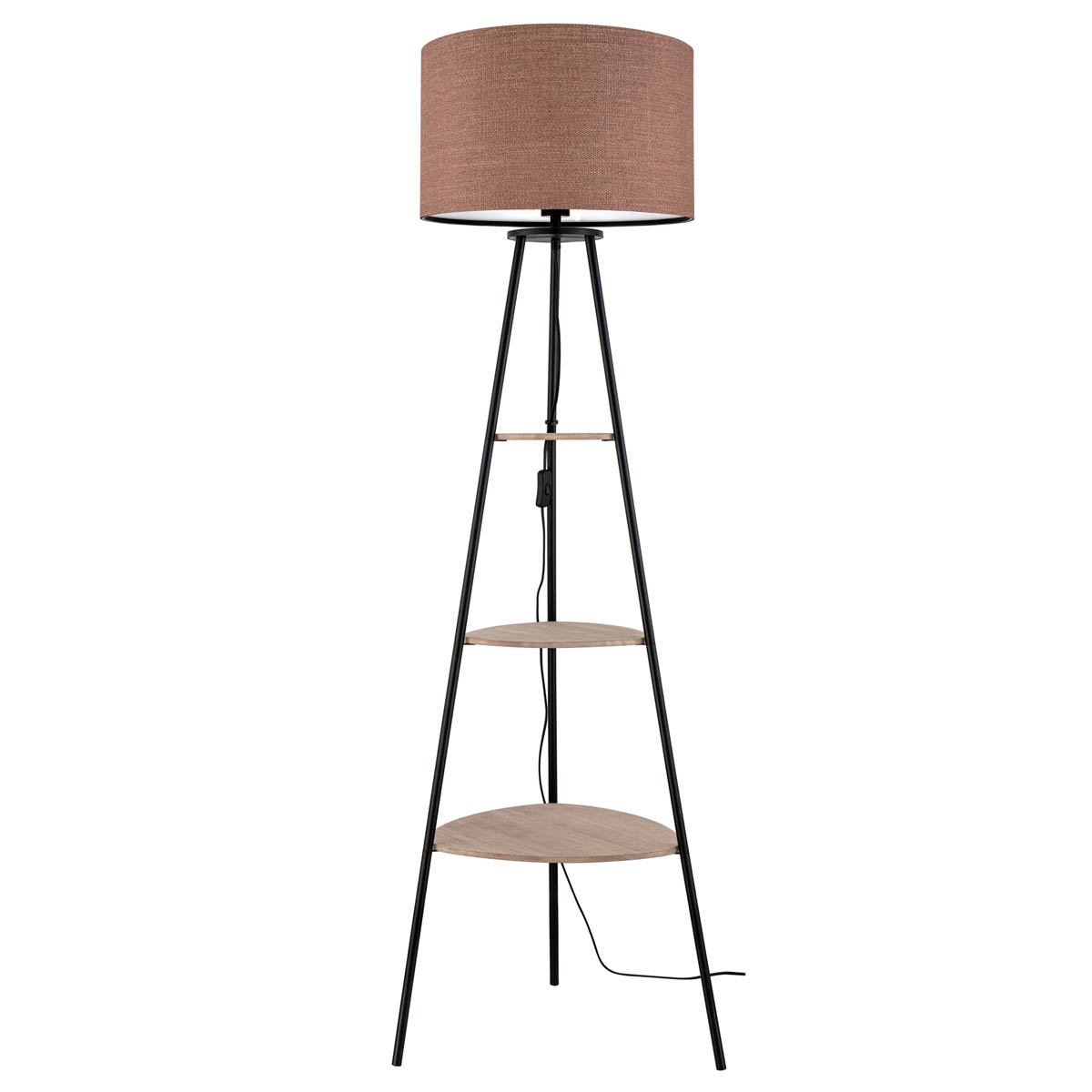 Floor Lamp 3 Tier Shelf Matt Terracotta Fabric Metal Living Room Modern 155cm - Image 3