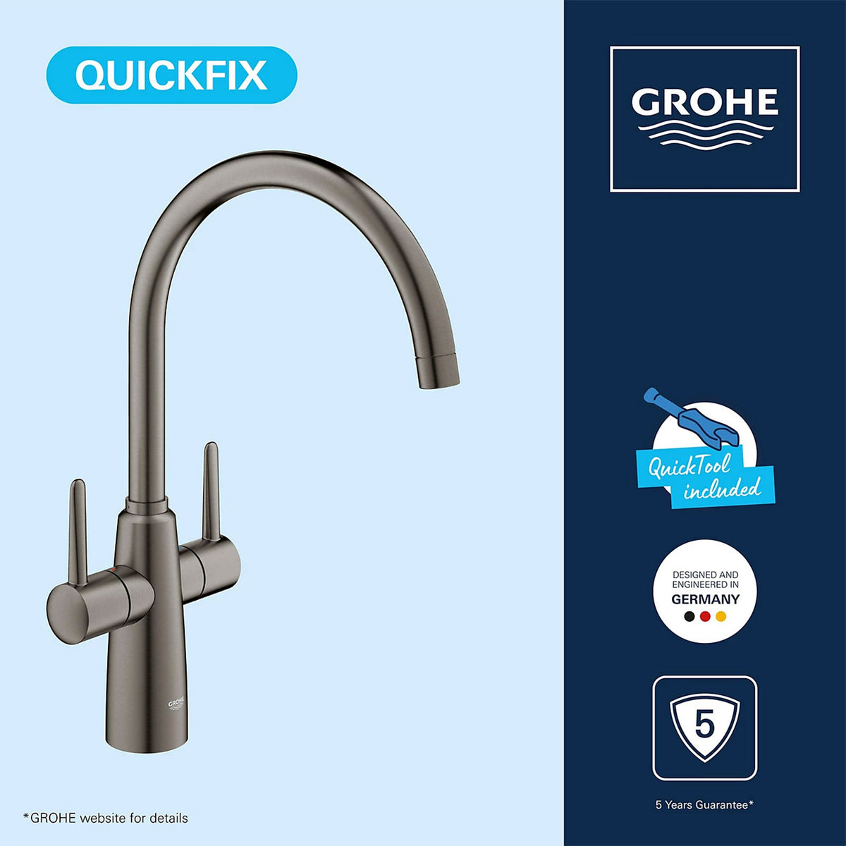 Grohe Kitchen Mixer Tap Brass Matt Anthracite Dual Lever Swivel Spot Modern - Image 8