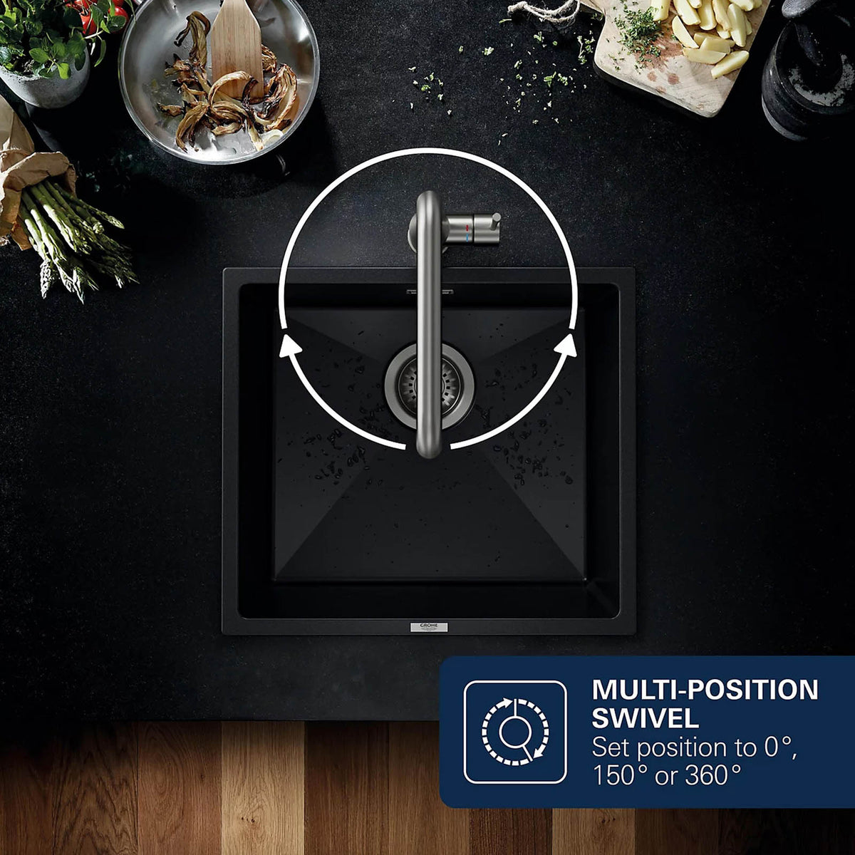 Grohe Ambi Kitchen Tap Dual Lever Mixer Supersteel Swivel Spout Modern - Image 5