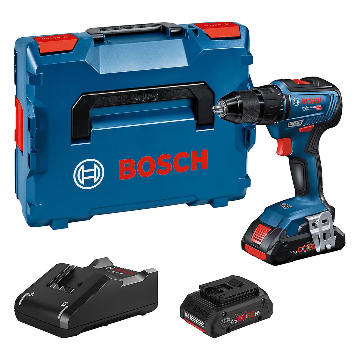 Bosch Combi Drill Professional GSB18V-55 Brushless 18V 2x4Ah Li-Ion Compact - Image 1