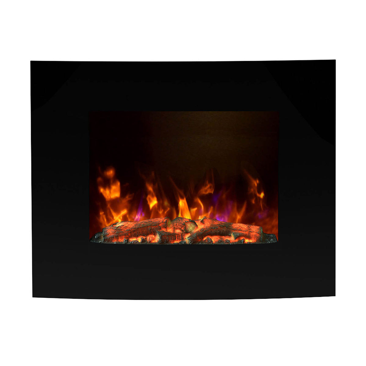 Electric Fire Fireplace 2kW Gloss Black Glass Effect Wall Mounted Heater - Image 1