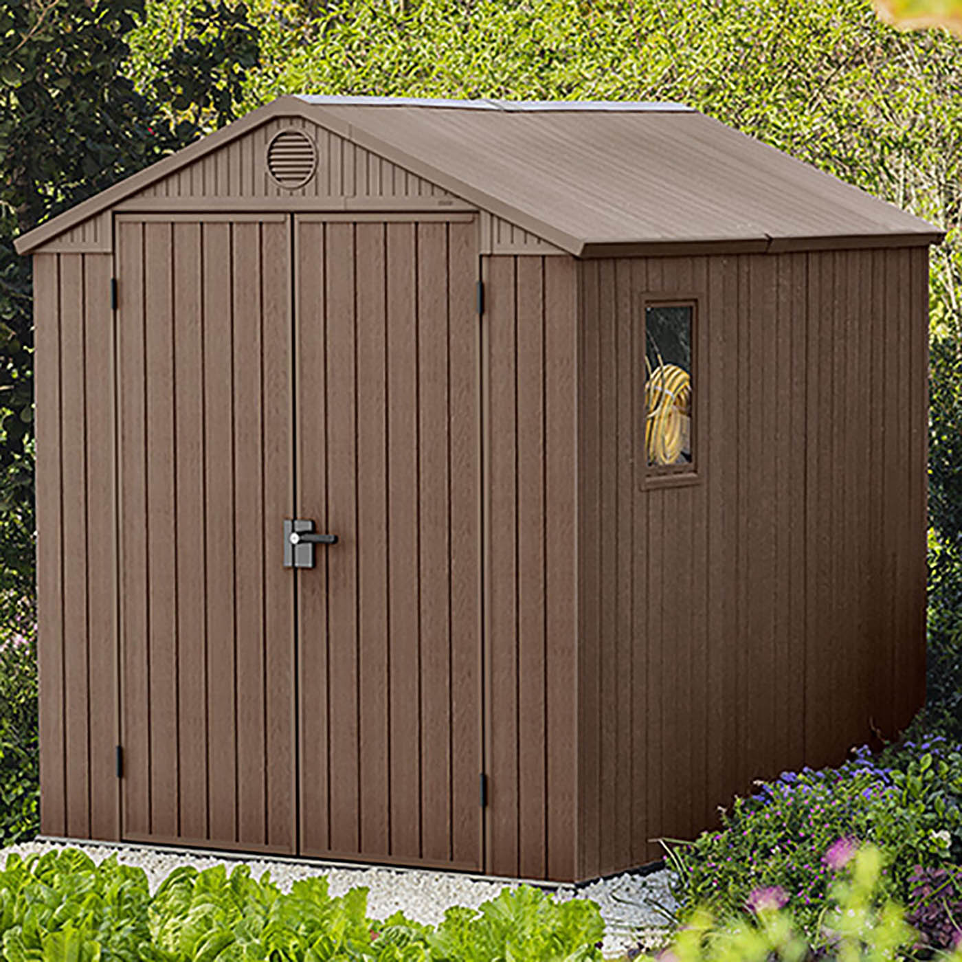 Keter Garden Shed 8x6ft Plastic Brown 2 Door Storage With Floor And 1 Window - Image 2