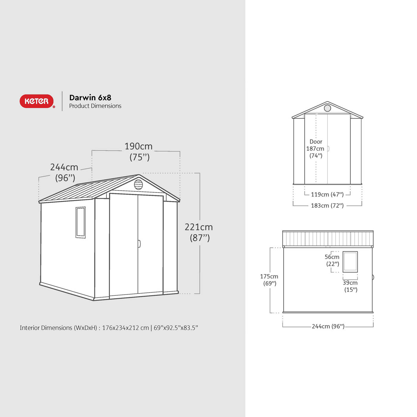 Keter Garden Shed 8x6ft Plastic Brown 2 Door Storage With Floor And 1 Window - Image 3