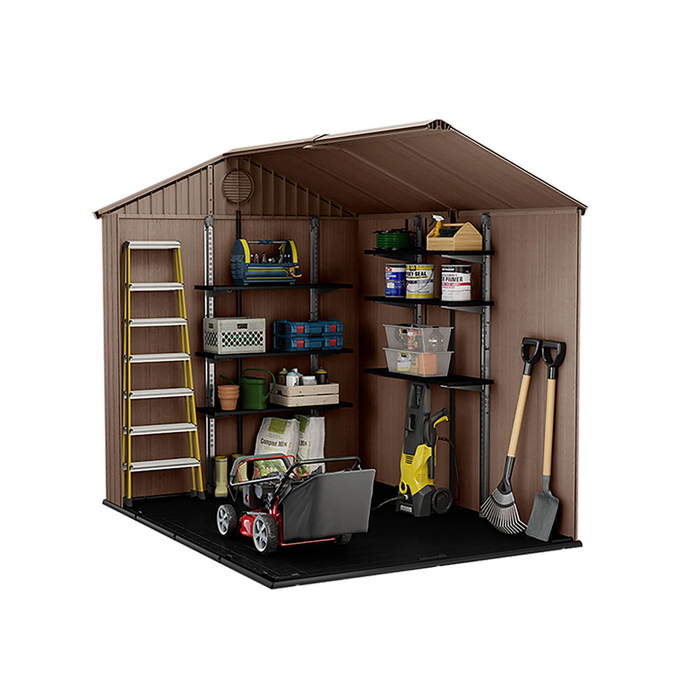 Keter Garden Shed 8x6ft Plastic Brown 2 Door Storage With Floor And 1 Window - Image 7