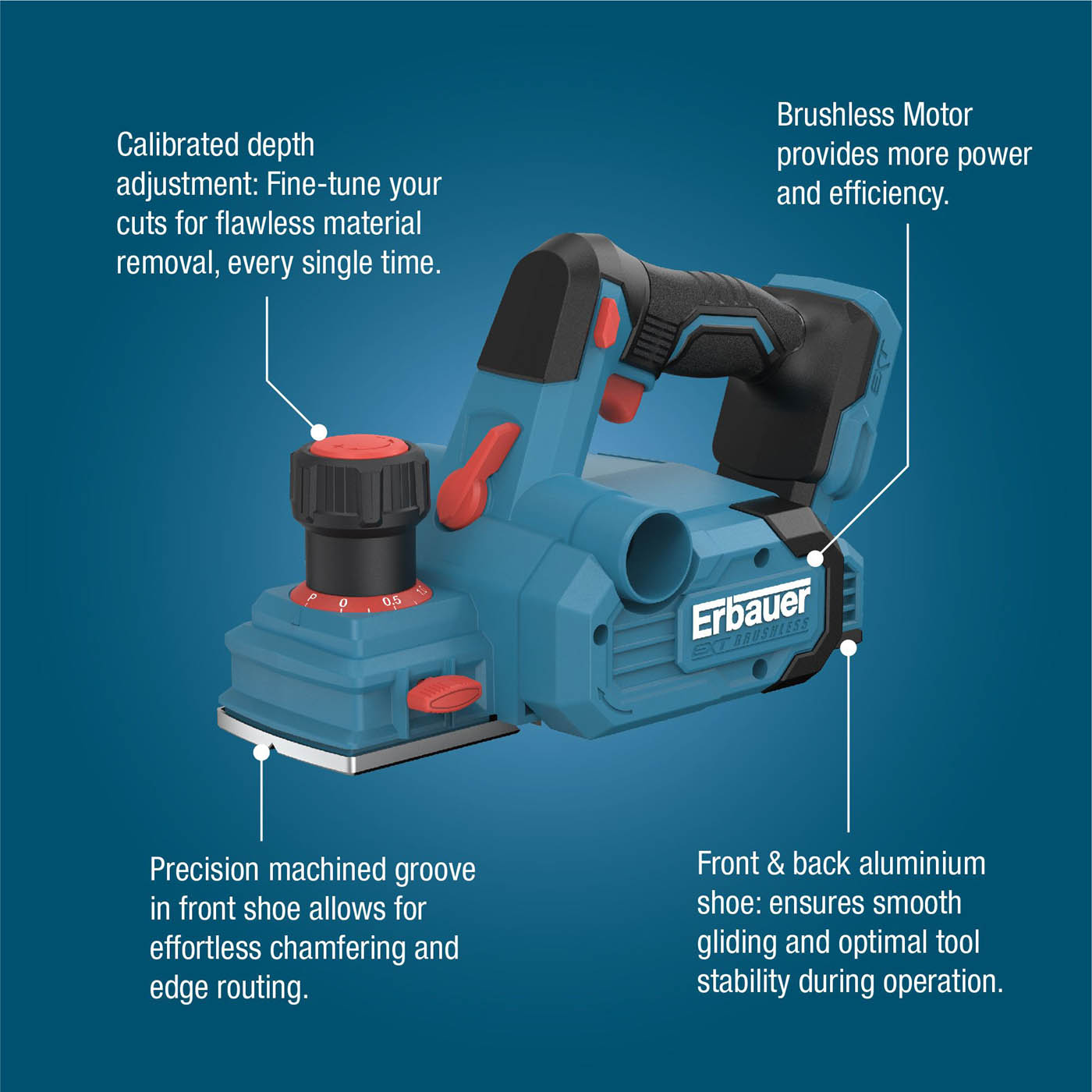 Erbauer Planer Cordless ERI1108PLN Brushless V2 82mm 18V EXT Keep Cool Body Only - Image 3