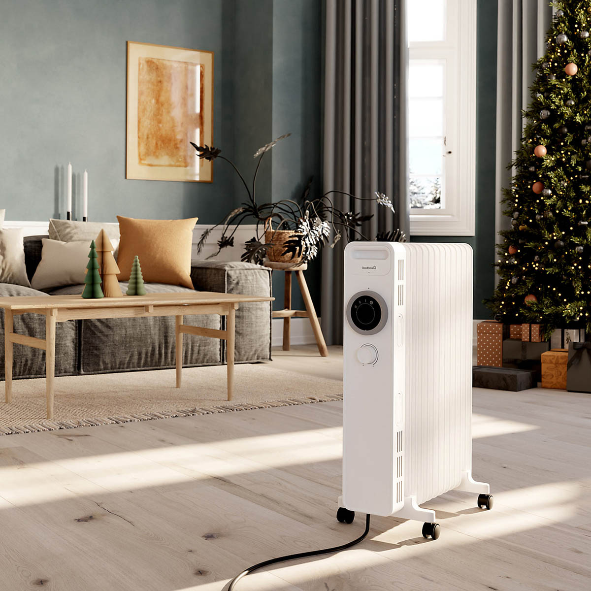 Oil Filled Radiator Electric Heater White Adjustable Thermostat Portable 2500W - Image 2