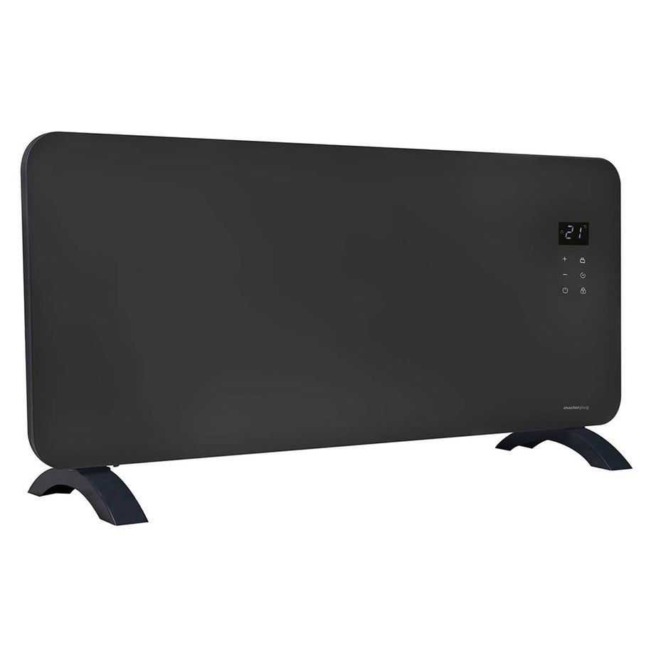 Masterplug Smart Panel Heater Electric 2kW Grey Glass Portable Thermostat Modern - Image 1