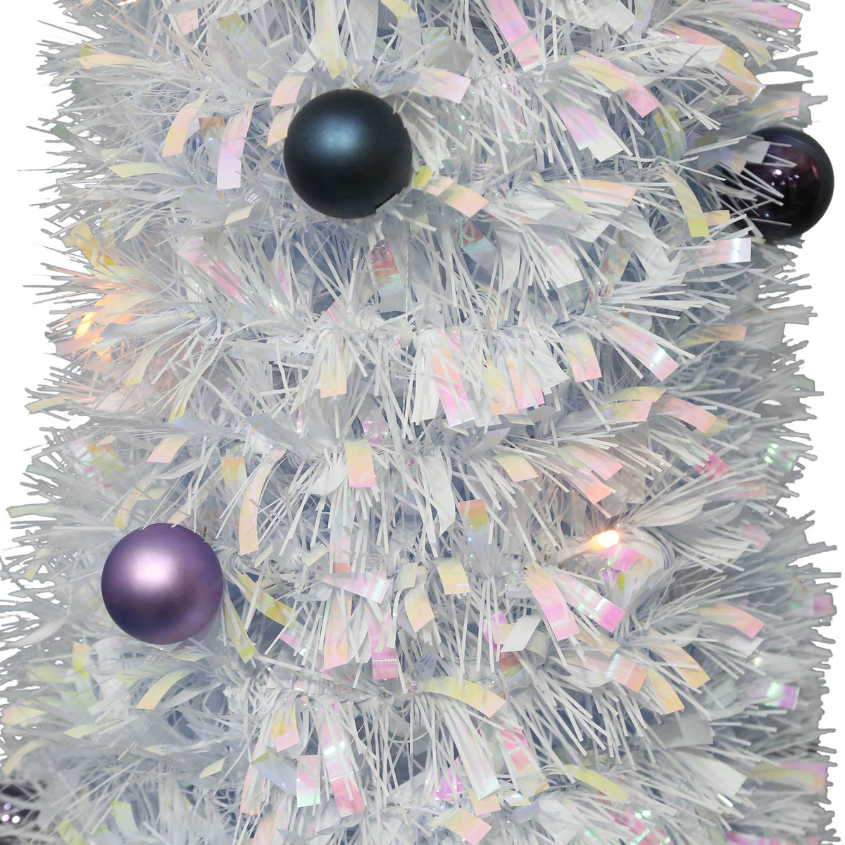 Christmas Tree 6ft White Slim Artificial LED Pre Lit 40 Warm White Timer Baubles - Image 7