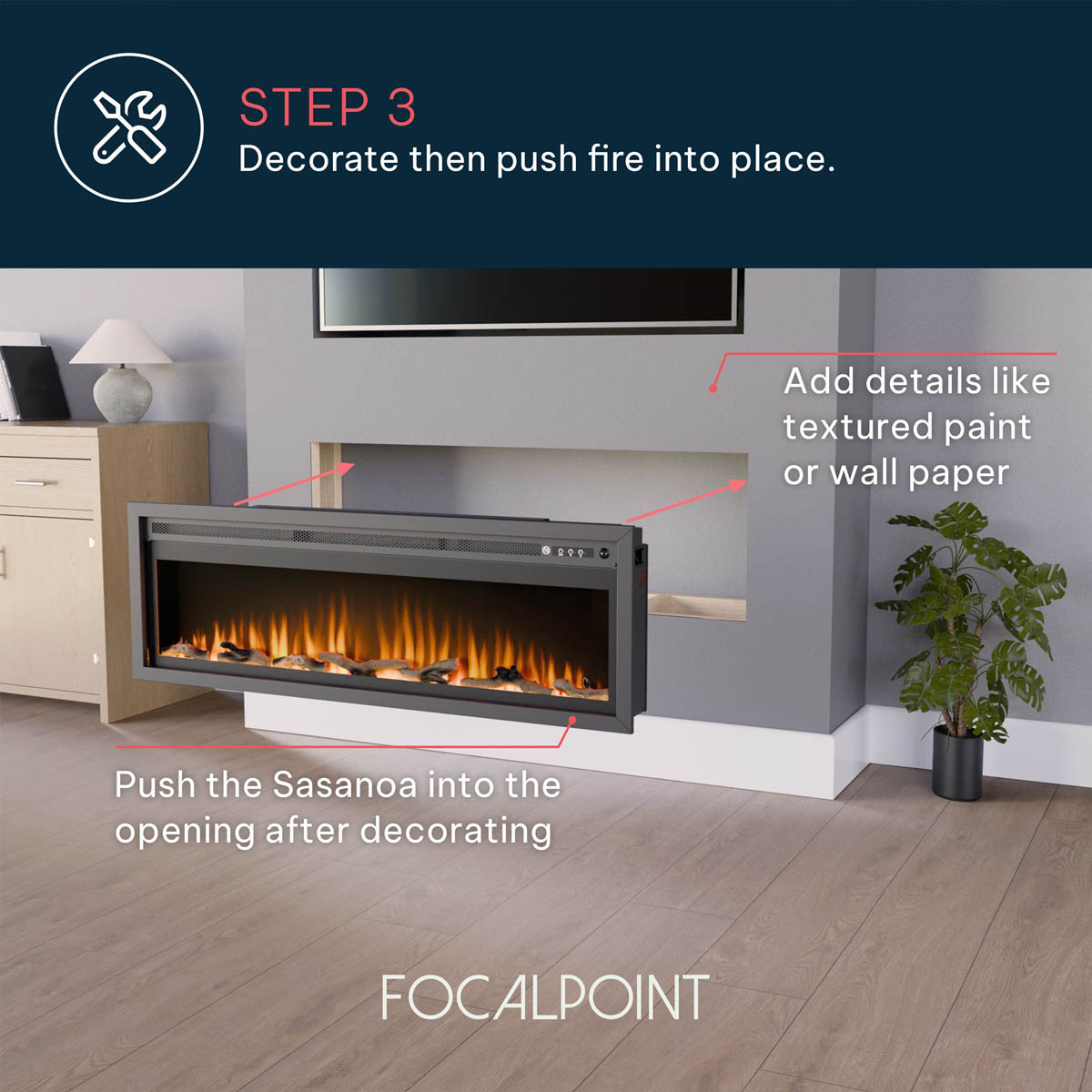 Focal Point Electric Fire Inset 1.5kW Matt Black Fireplace Log Effect Home - Image 10