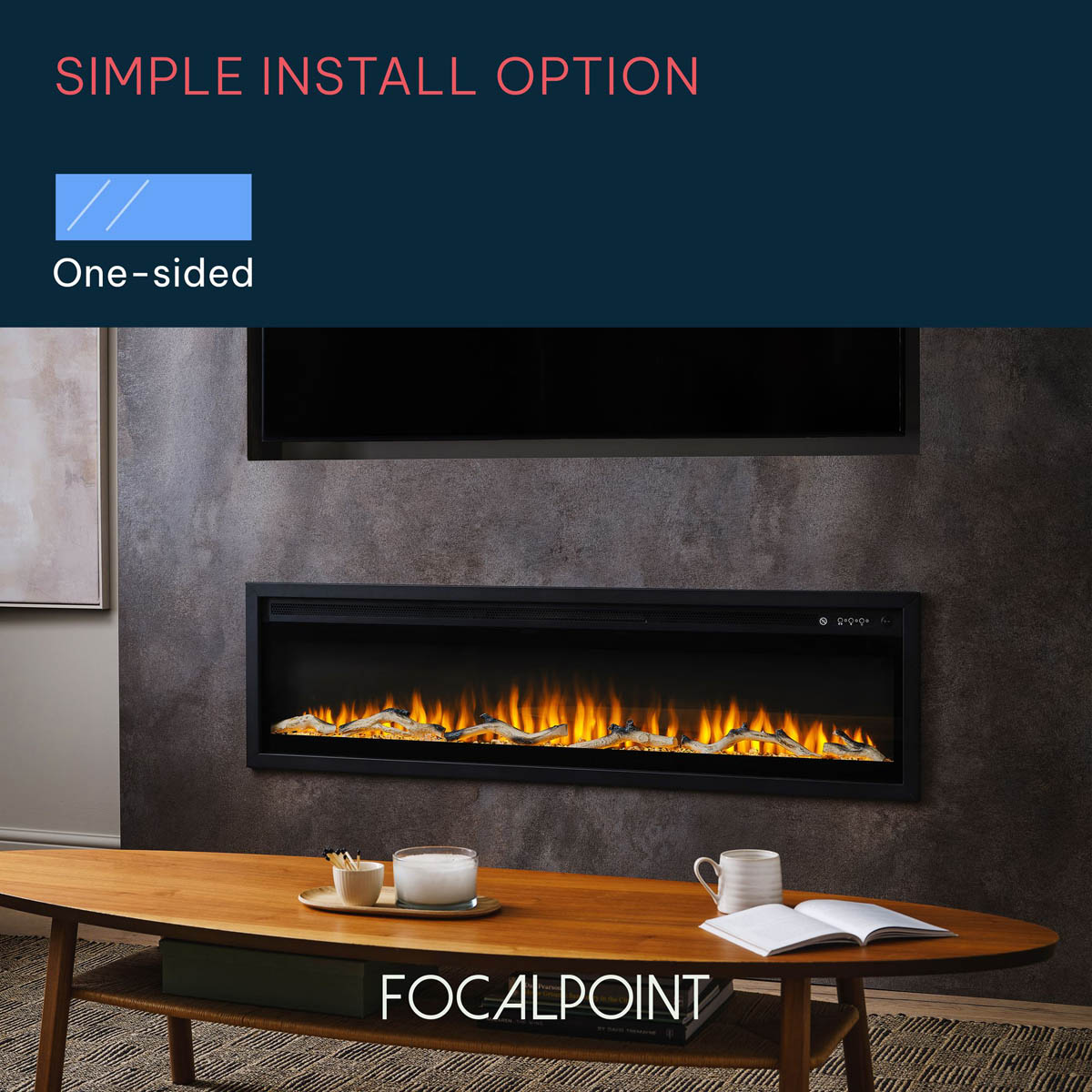 Focal Point Electric Fire Inset 1.5kW Matt Black Fireplace Log Effect Home - Image 4
