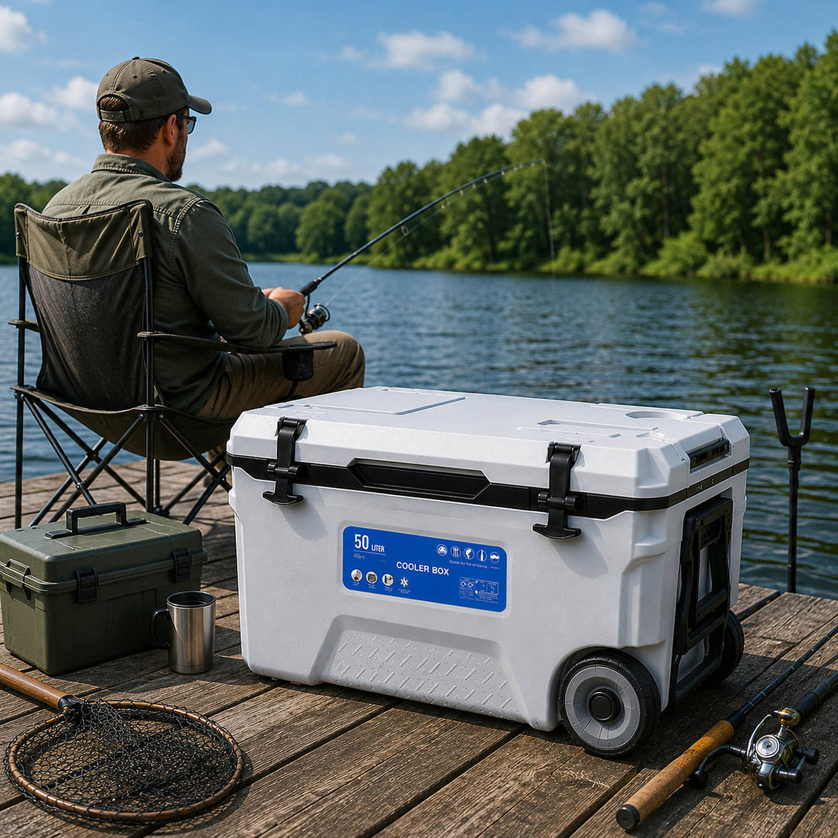 Camping Ice Cooler Box 50L Grey Plastic Portable Picnic Lunch Camping Wheeled - Image 5