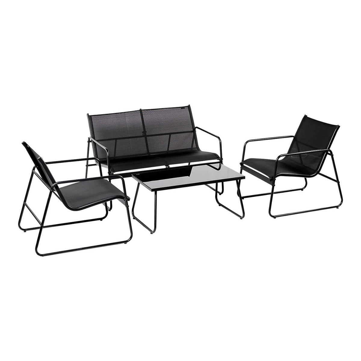 Krista 4 Seater Garden Furniture Coffee Set Black Steel Patio Table - Image 2