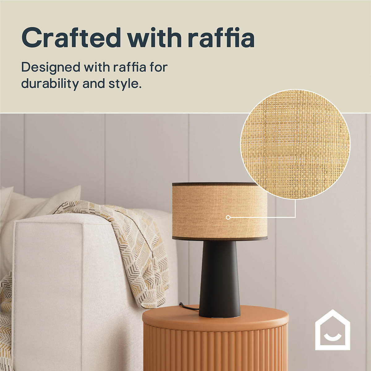 Table Lamp Matt Natural Black Metal Raffia Bedside Light Living Room Modern - Image 5