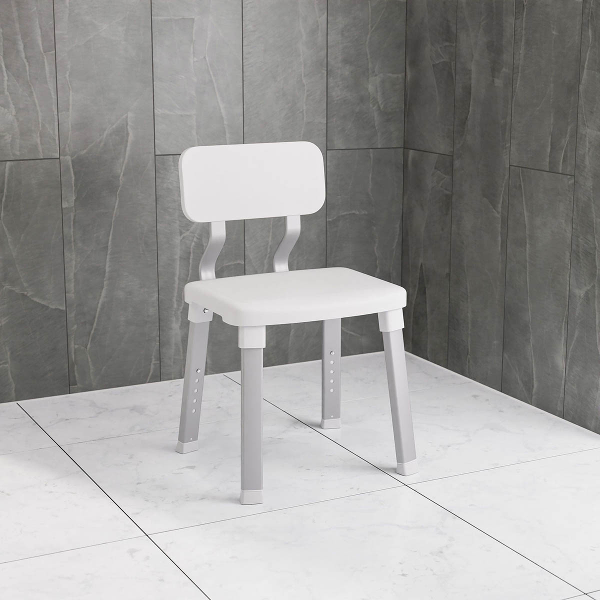 Evekare Shower Seat White Plastic Adjustable Height Non Slip (H)804mm (W)370mm - Image 2