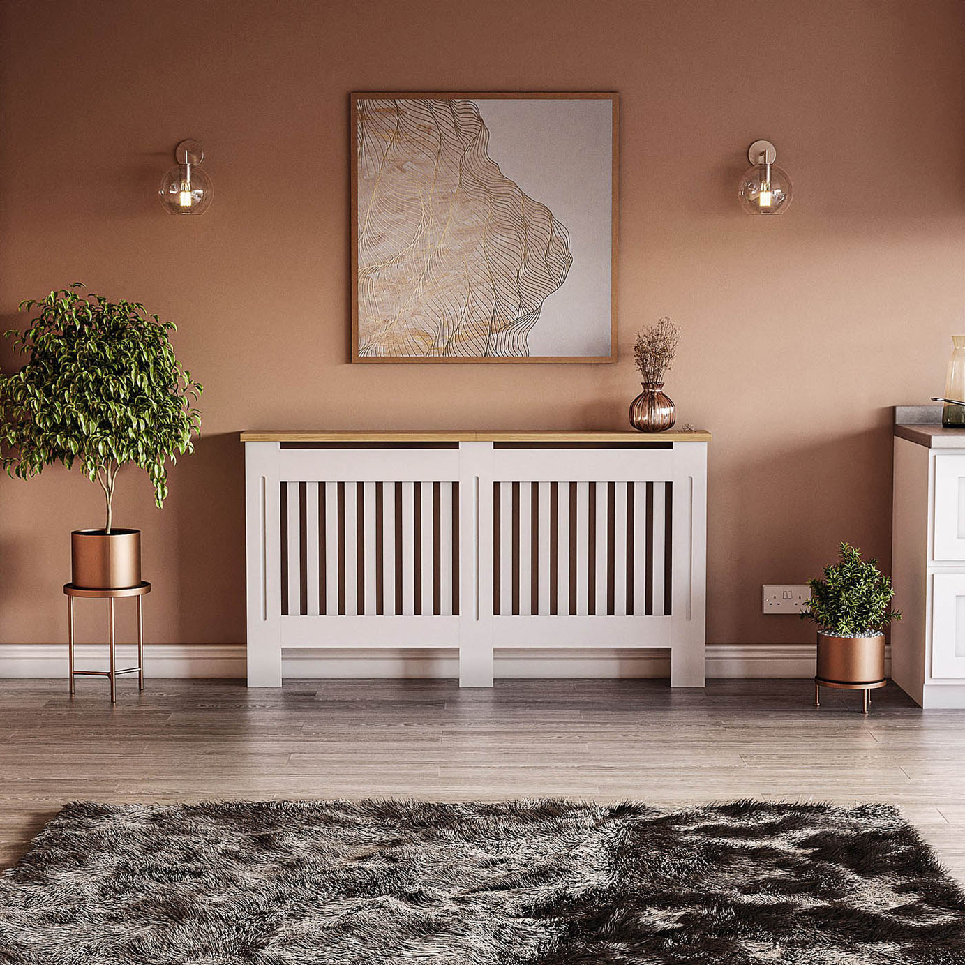 Benfield Medium White Oak veneer Vertical Slat Radiator cover 830mm(H) 1520mm(W) 190mm(D) - Image 2