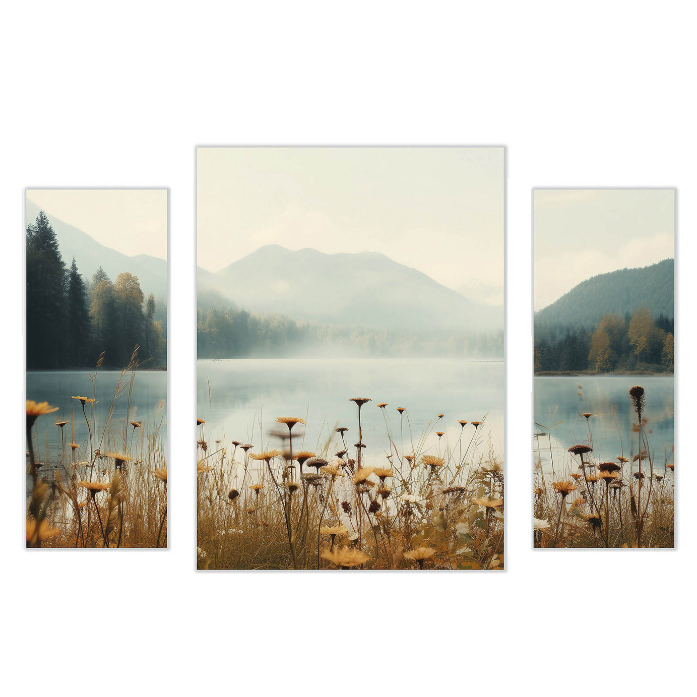 Arthouse Canvas Art Mountain Lake Earth Tones Landscape Wall Picture Set Of 3 - Image 3