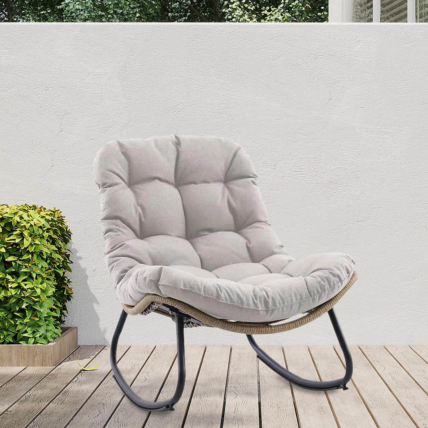 Rattan Effect Outdoor Rocking Chair Steel Frame Cushion Garden Patio - Image 6