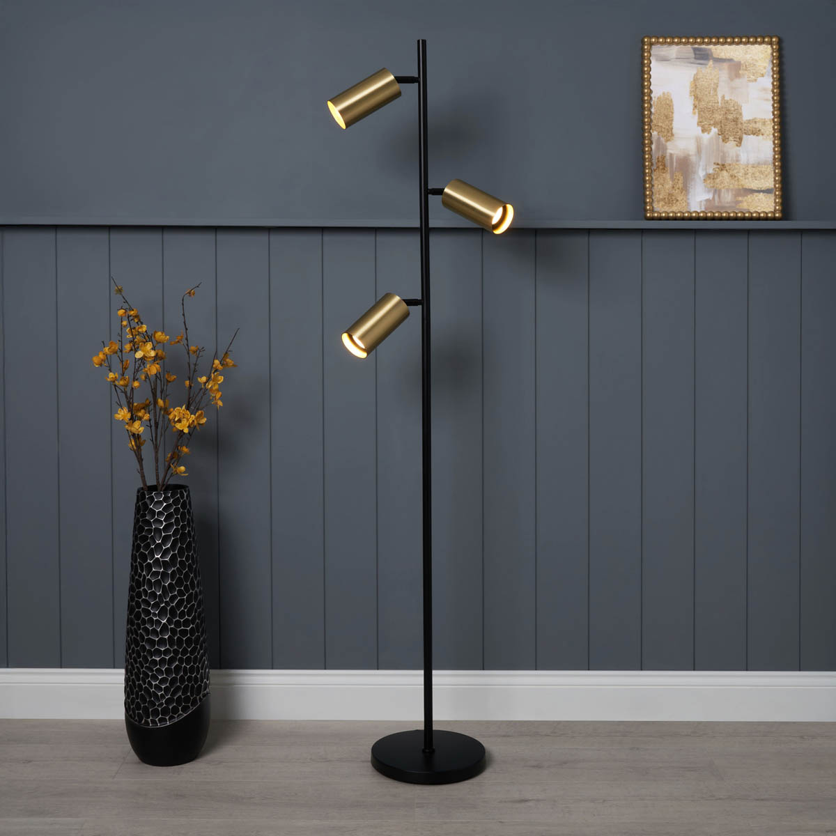 Inlight Floor Lamp 3 LED Adjustable Shades Antique Brass Metal Matt Black Modern - Image 6