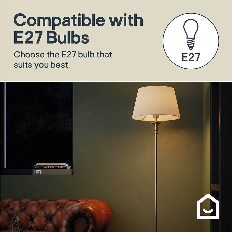 Floor Lamp LED Satin Cream Fabric Shade Antique Brass Effect Traditional - Image 2