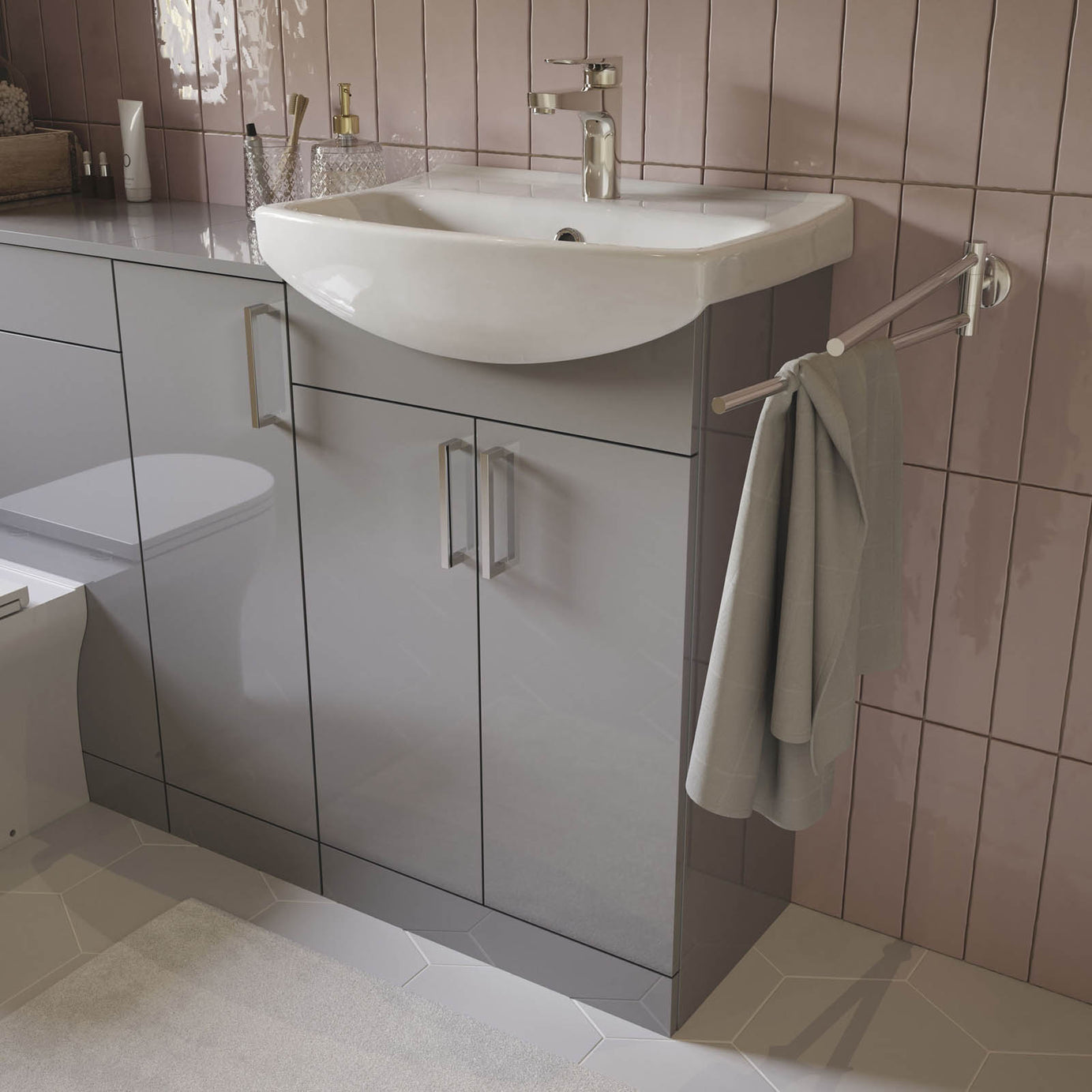 Veleka Gloss Grey Freestanding Vanity unit & basin set (W)550mm (H)874mm - Image 4