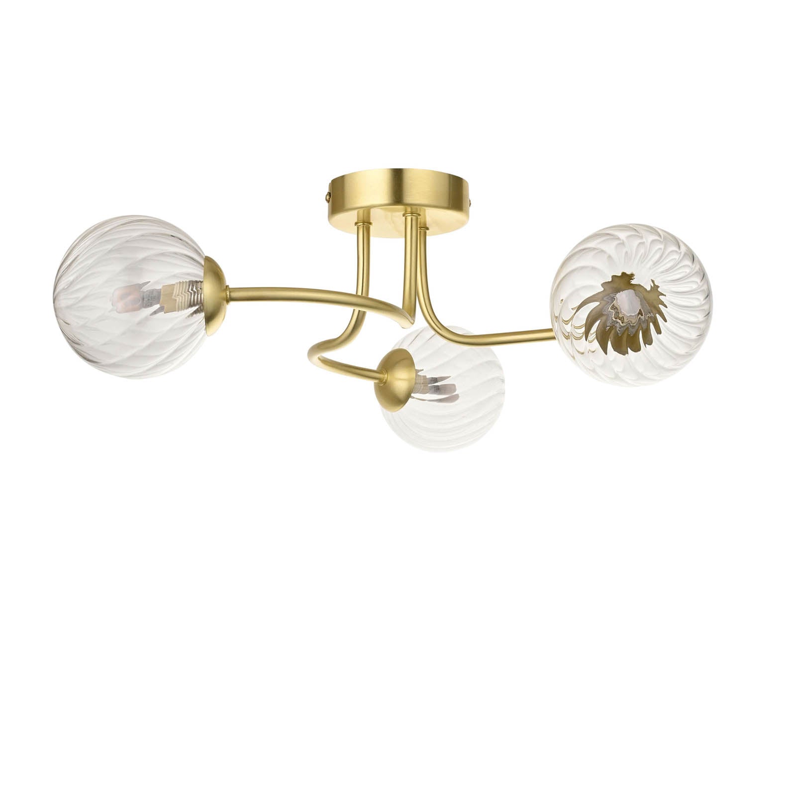 Ceiling Light LED 3 Lamp Clear Ribbed Glass Satin Gold Steel Dimmable Modern - Image 3