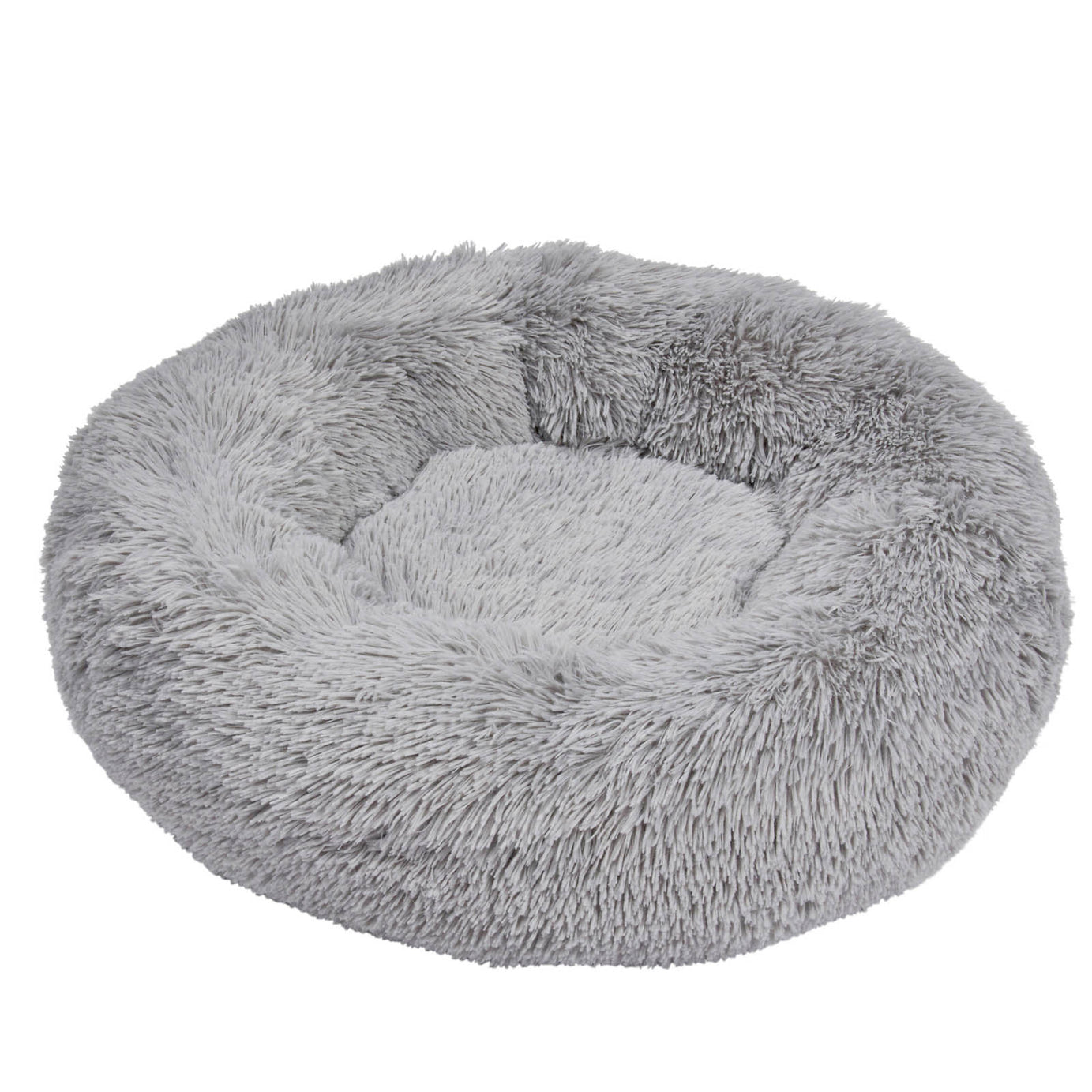 Zoon Calming Dog Bed Shaggy Grey Fabric Donut Shaped Extra Large (W)80cm (D)80cm - Image 1