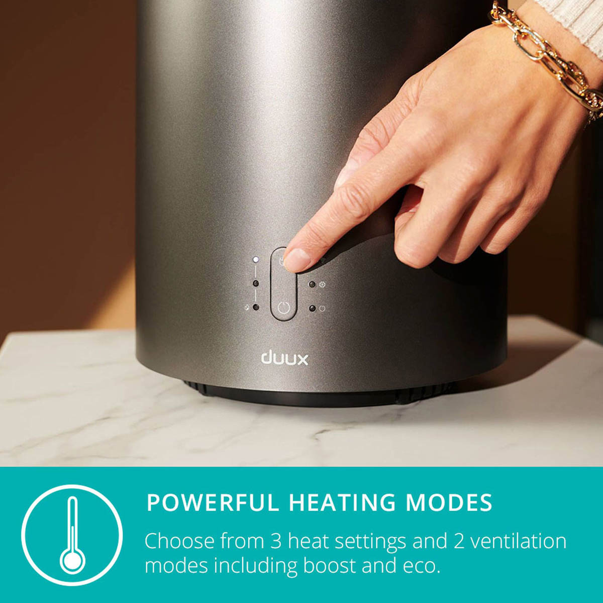 Duux Smart Fan Heater Grey Freestanding Compact Modern LED Powerful PTC 1800W - Image 5