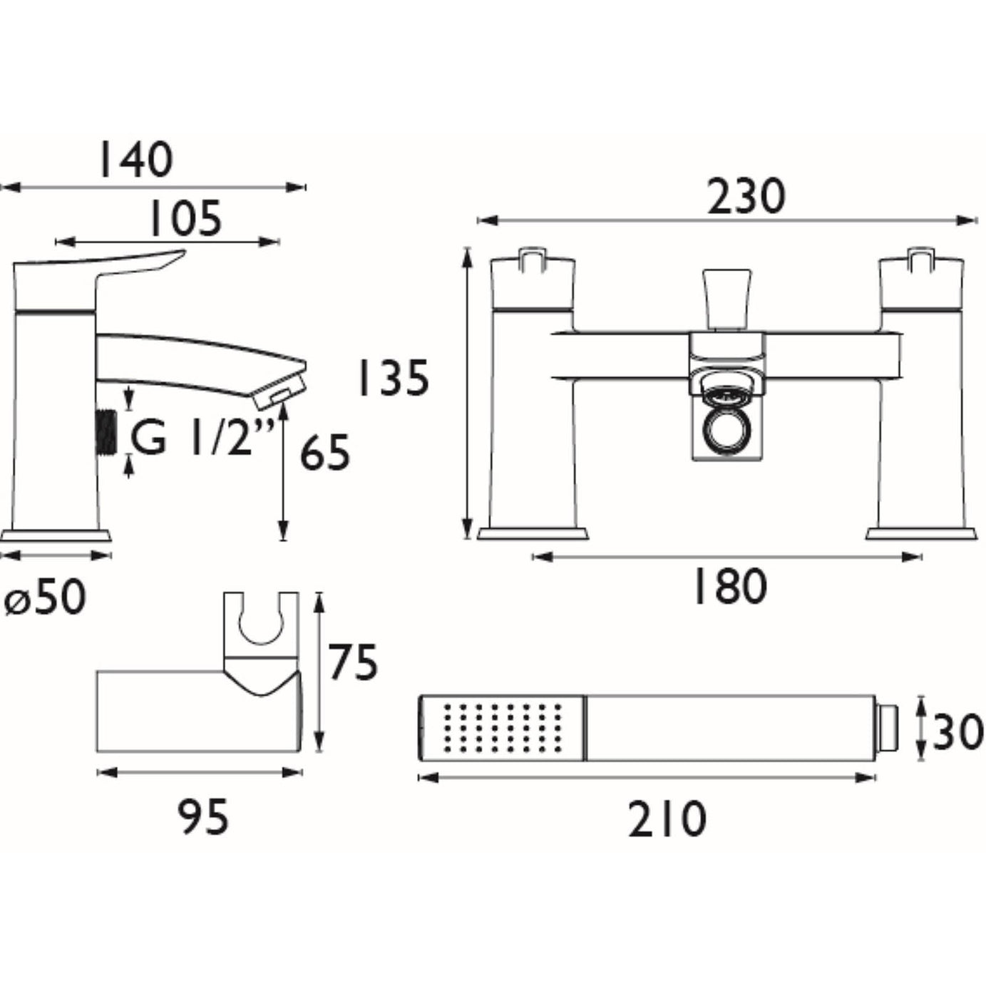Bristan Bath Filler Tap Mixer Shower Chrome Dual Lever Single Spray Pattern - Image 2