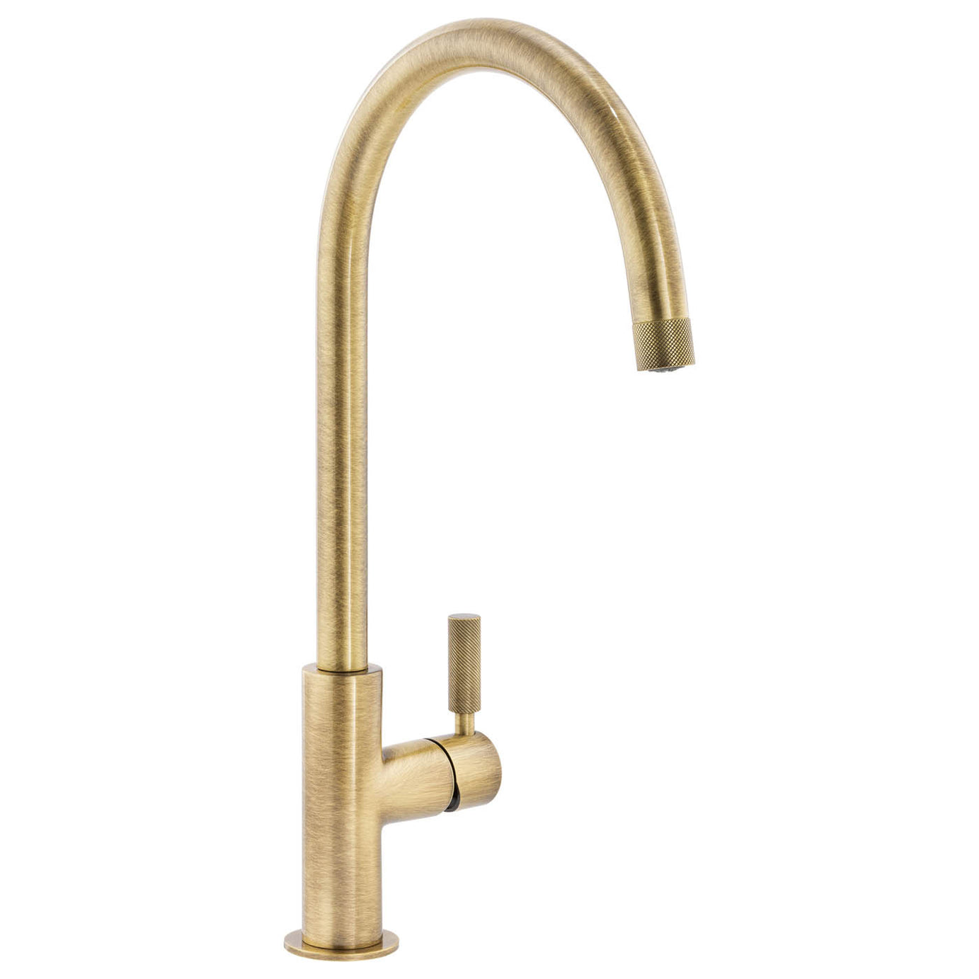 Abode Kitchen Sink Tap Knurle Antique Brass Effect Side Lever Swan Neck Faucet - Image 1