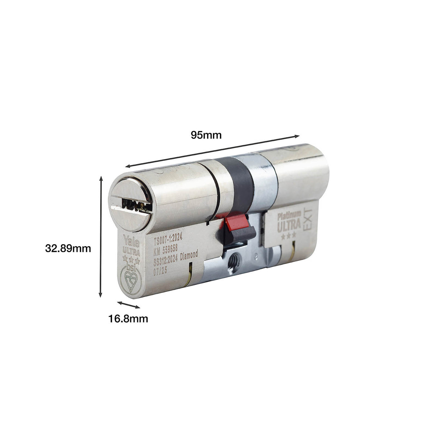Yale Platinum ultra 3 star Nickel effect 45/50 Double Euro Cylinder lock - Image 4