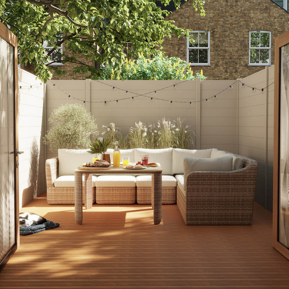 Rattan Garden Set 6 Seater Modular Outdoor Patio Dining Furniture Beige - Image 1